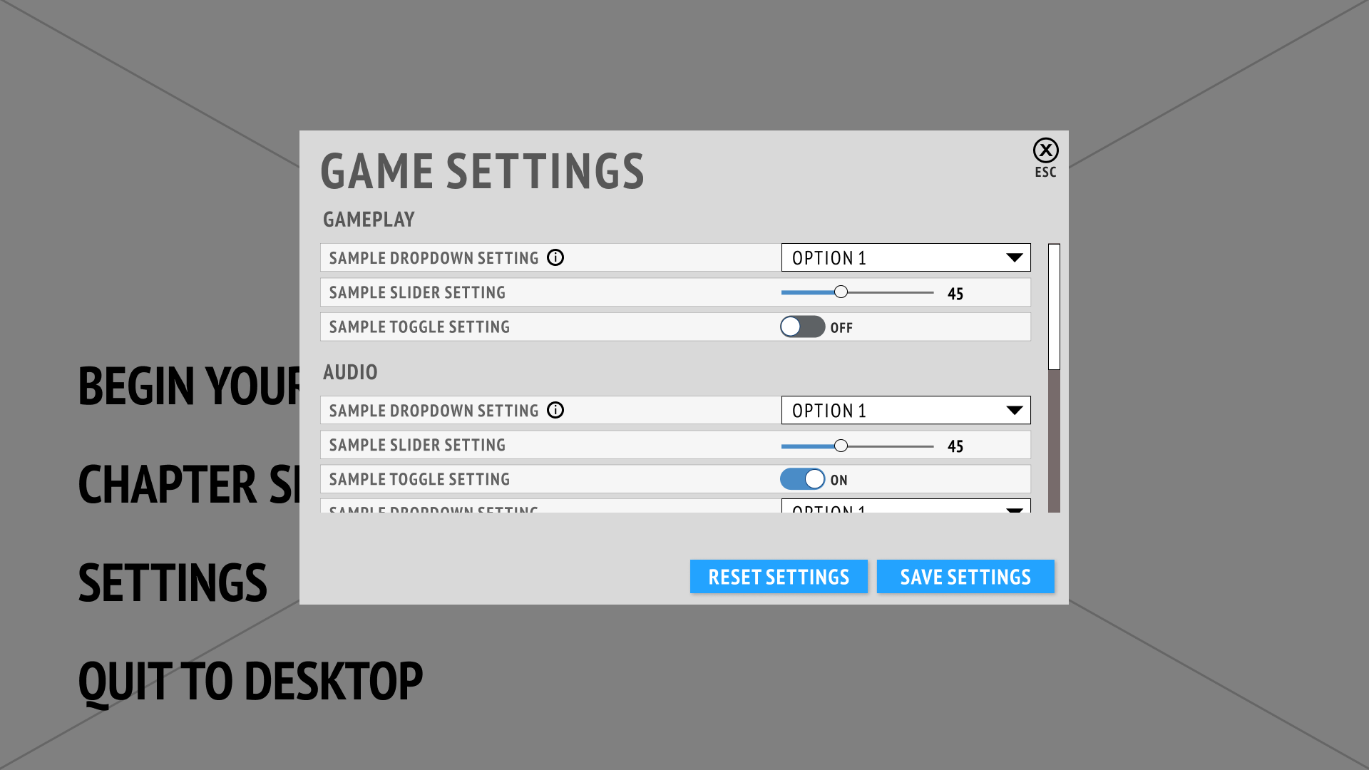 Settings Menu