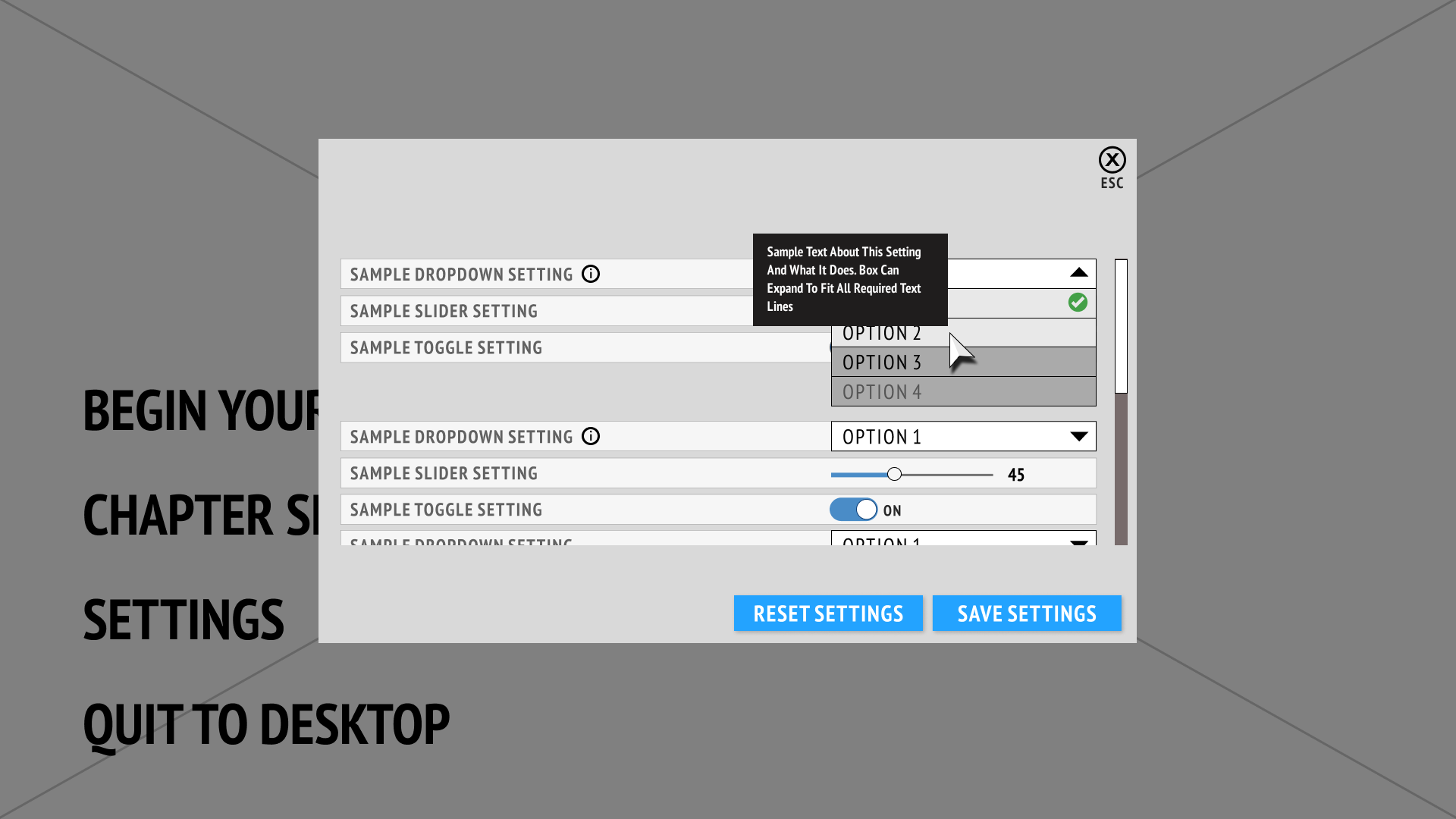 Settings Dropdown Hover